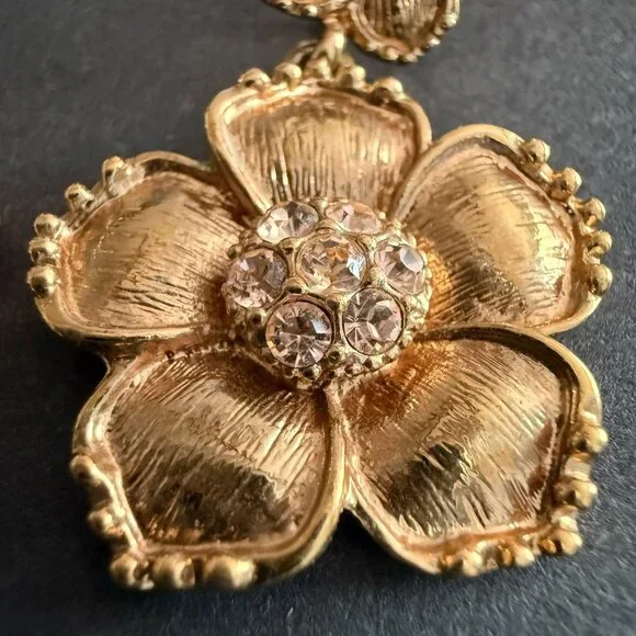 SOLD SOLDKate Spade 14k Gold Filled Floral Garden Drop Earrings Crystal Accents - Picture 7 of 8